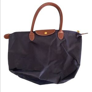 Navy blue tote leather handles